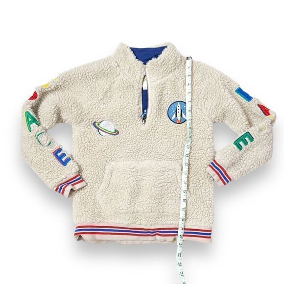 Mini Boden Ivory Space Race Embroidered Sherpa Half Zip Pullover Jacket 9-10 Yrs - Picture 10 of 10